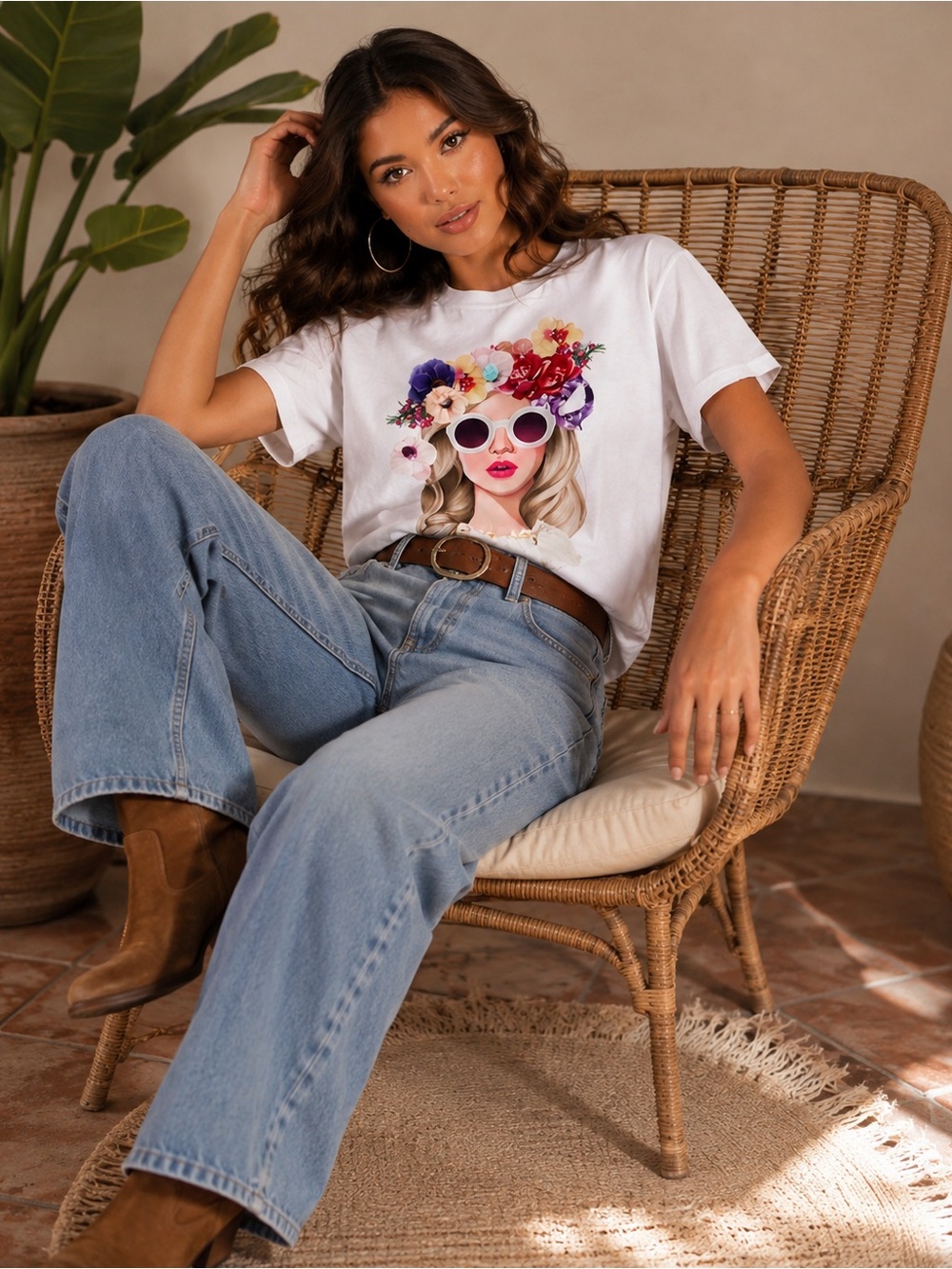 Pom Pom Flower Graphic Tee NWT